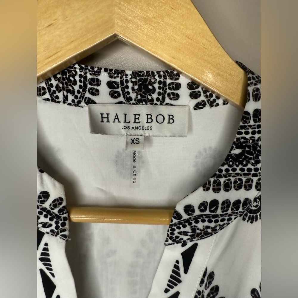 Hale Bob Hania Printed Mini Dress XS Black White Boho Viscose - Picture 5 of 11